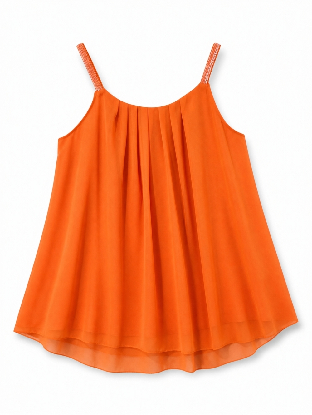 Mango Orange Chiffon Tank Cami Top Sleeveless Flowy Pleated Beaded Straps XXL